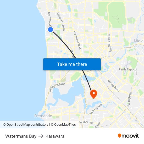 Watermans Bay to Karawara map