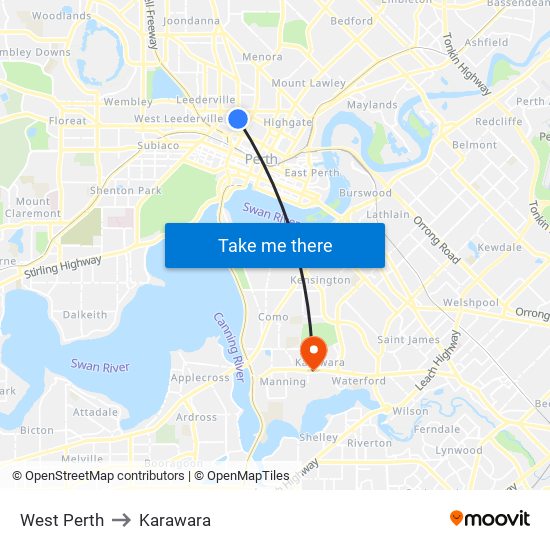 West Perth to Karawara map