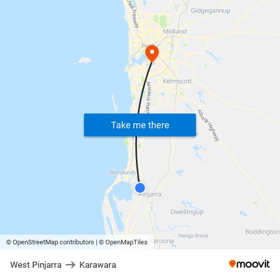 West Pinjarra to Karawara map