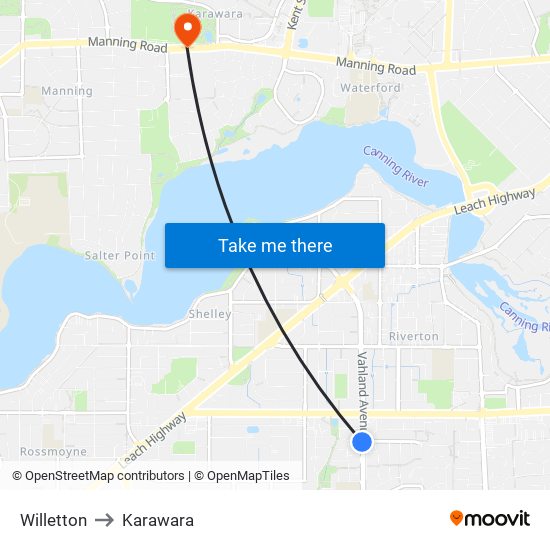 Willetton to Karawara map