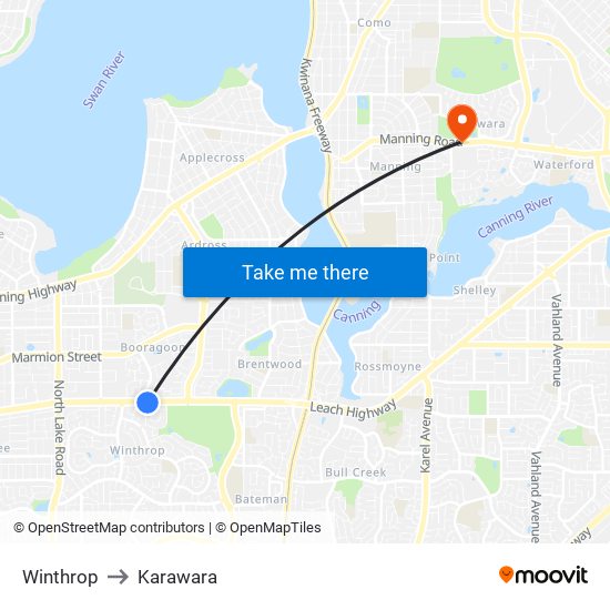 Winthrop to Karawara map