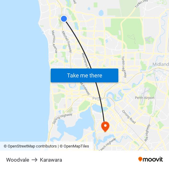 Woodvale to Karawara map