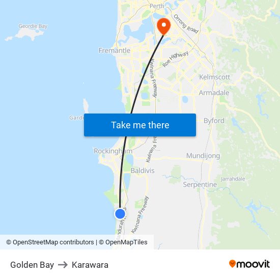 Golden Bay to Karawara map