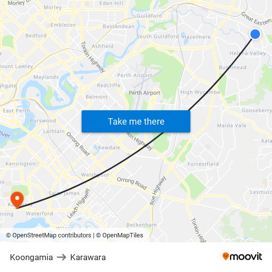 Koongamia to Karawara map