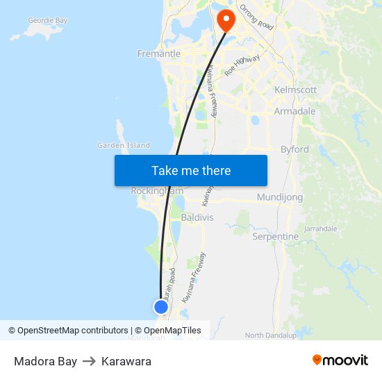 Madora Bay to Karawara map