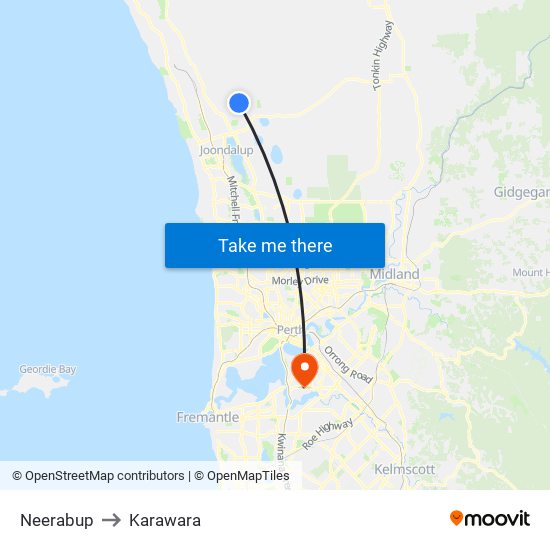 Neerabup to Karawara map