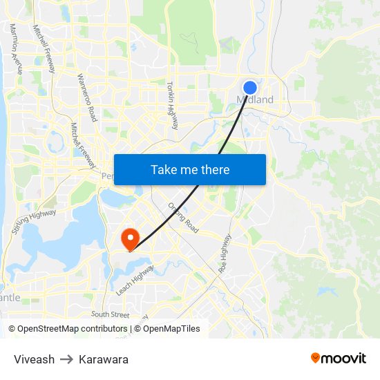 Viveash to Karawara map