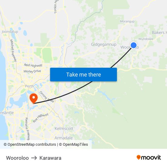 Wooroloo to Karawara map