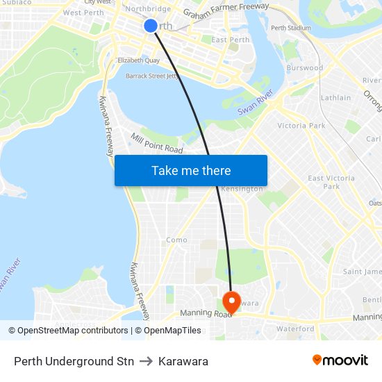 Perth Underground Stn to Karawara map