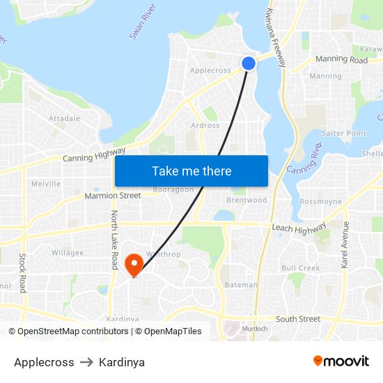 Applecross to Kardinya map