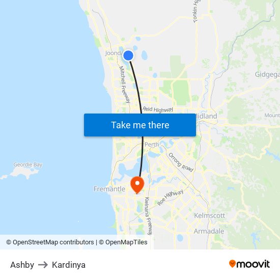Ashby to Kardinya map