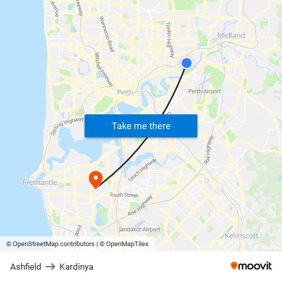 Ashfield to Kardinya map