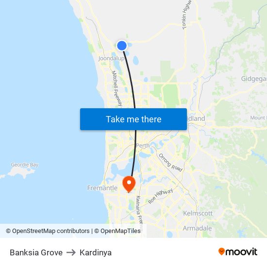 Banksia Grove to Kardinya map