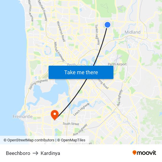 Beechboro to Kardinya map