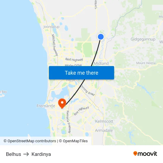 Belhus to Kardinya map