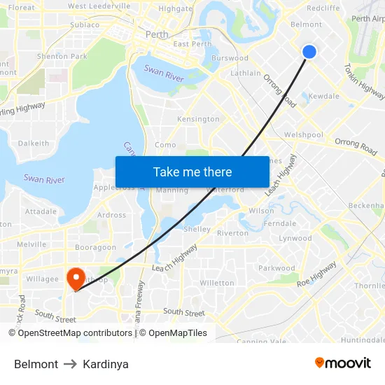 Belmont to Kardinya map