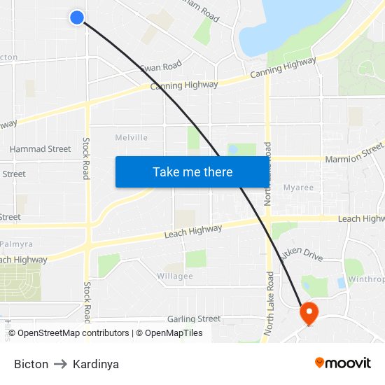 Bicton to Kardinya map