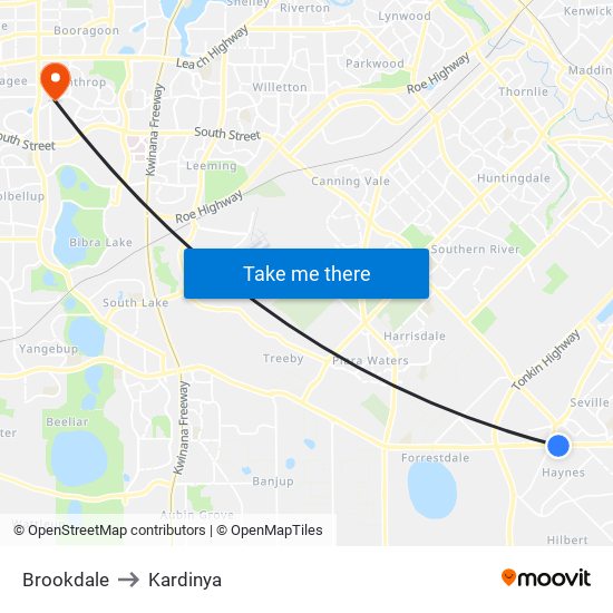 Brookdale to Kardinya map