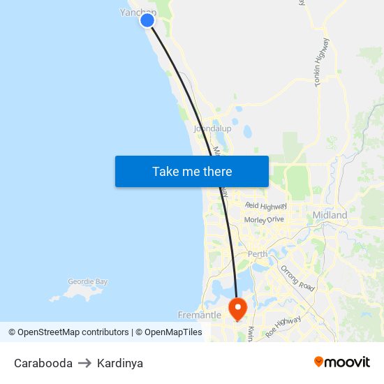 Carabooda to Kardinya map