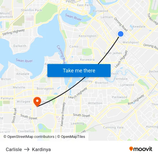 Carlisle to Kardinya map