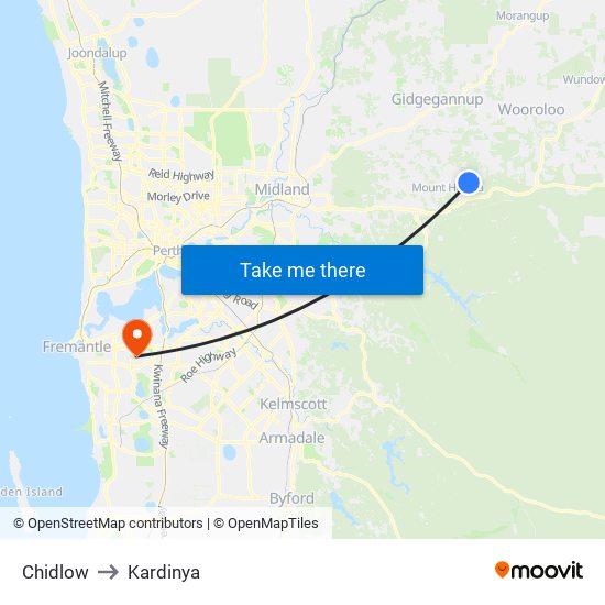 Chidlow to Kardinya map