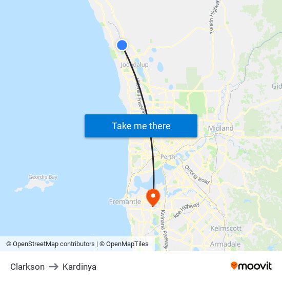 Clarkson to Kardinya map