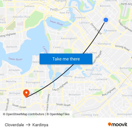 Cloverdale to Kardinya map