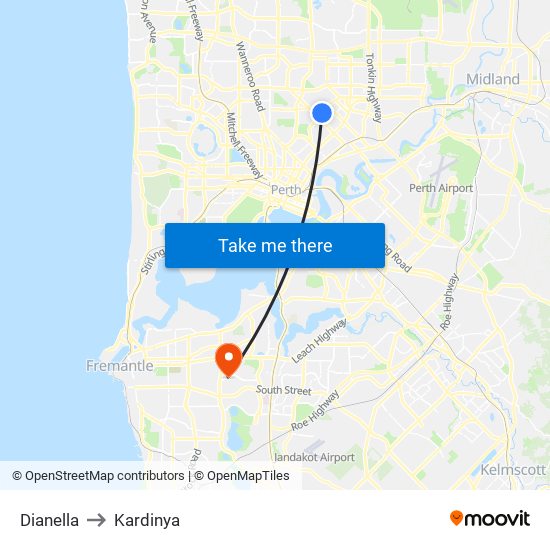 Dianella to Kardinya map