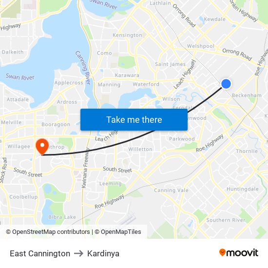 East Cannington to Kardinya map