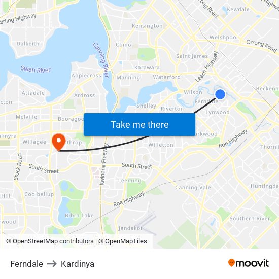 Ferndale to Kardinya map