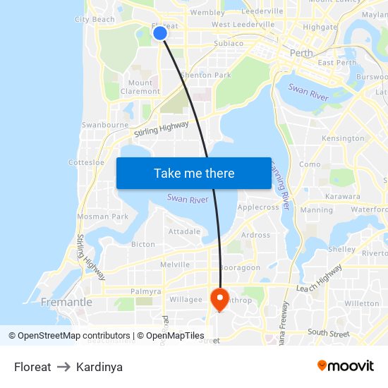 Floreat to Kardinya map