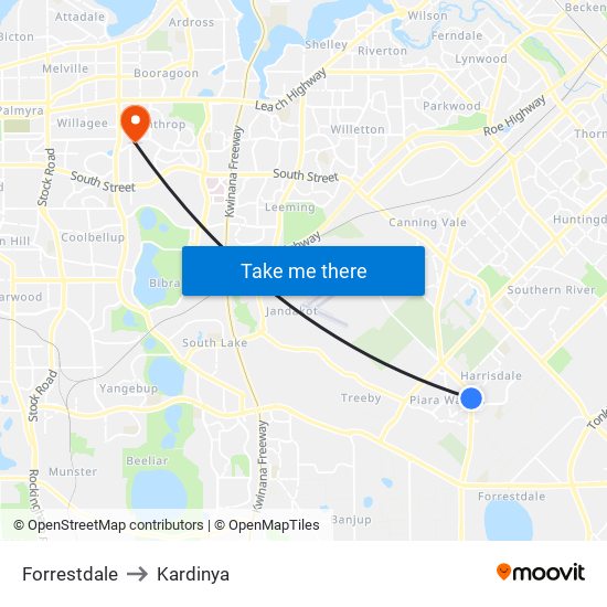 Forrestdale to Kardinya map