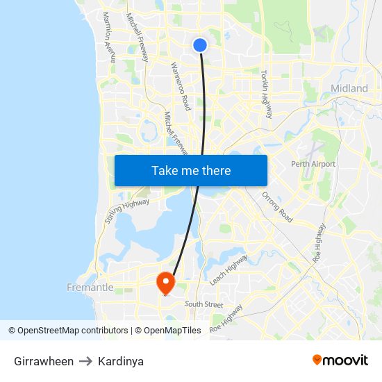 Girrawheen to Kardinya map