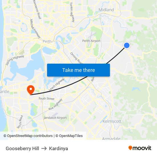 Gooseberry Hill to Kardinya map