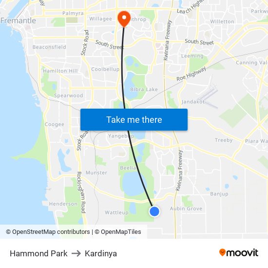 Hammond Park to Kardinya map