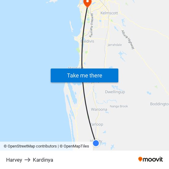 Harvey to Kardinya map