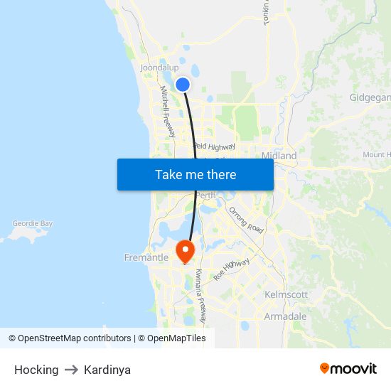 Hocking to Kardinya map