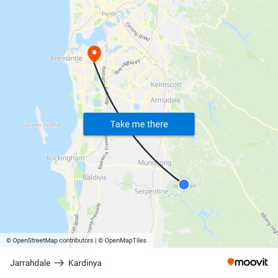 Jarrahdale to Kardinya map