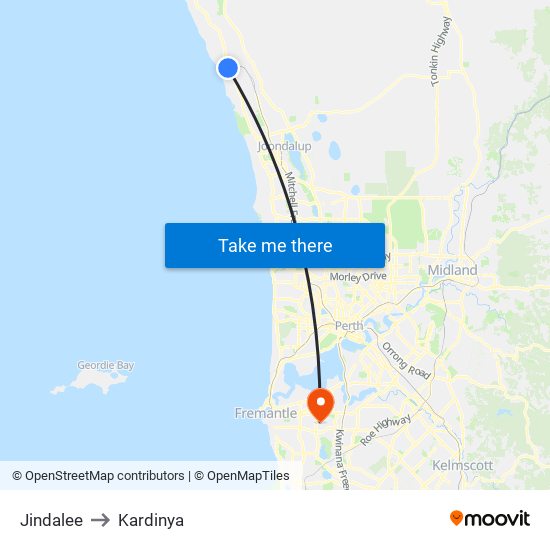 Jindalee to Kardinya map