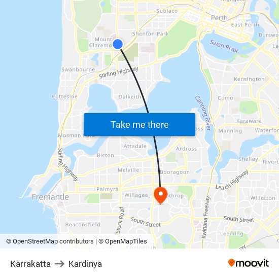 Karrakatta to Kardinya map