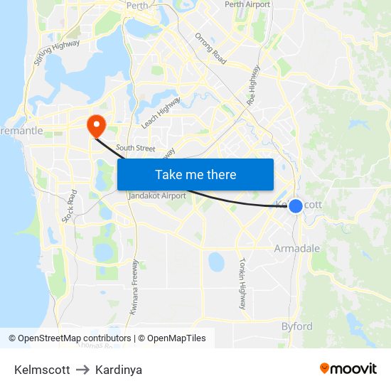 Kelmscott to Kardinya map