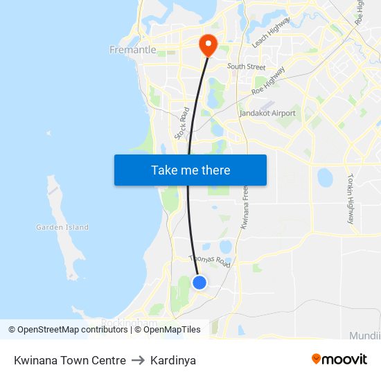 Kwinana Town Centre to Kardinya map