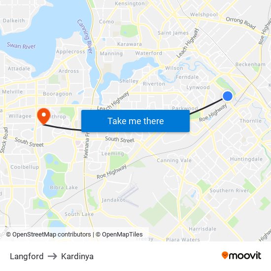 Langford to Kardinya map