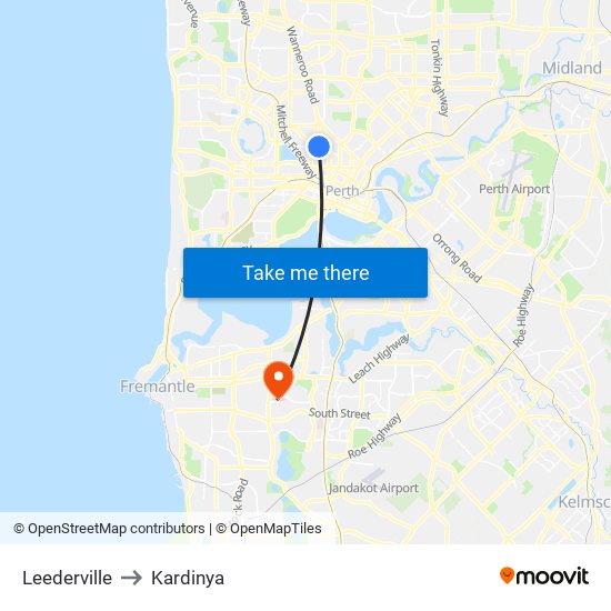 Leederville to Kardinya map