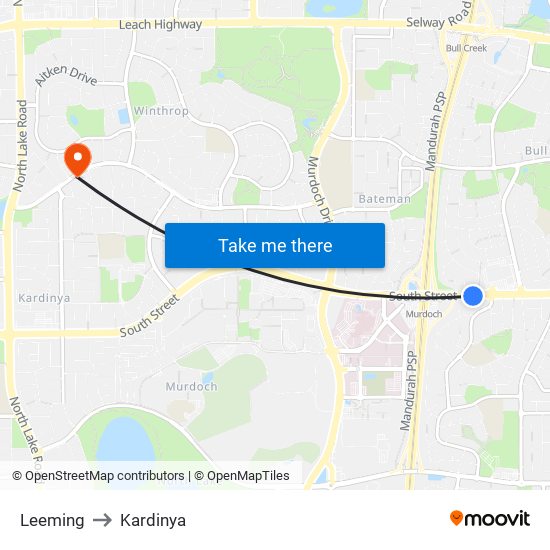 Leeming to Kardinya map