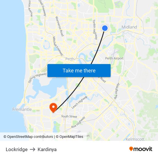 Lockridge to Kardinya map