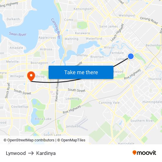 Lynwood to Kardinya map