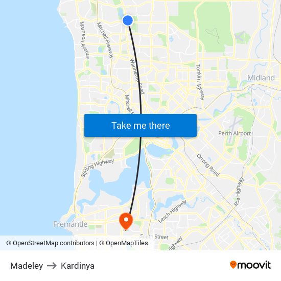 Madeley to Kardinya map