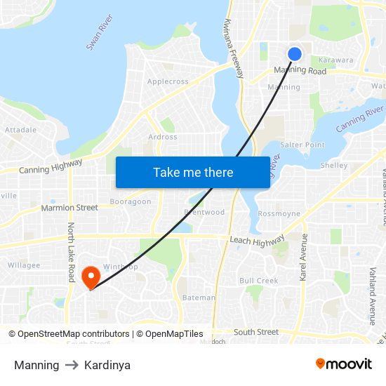 Manning to Kardinya map