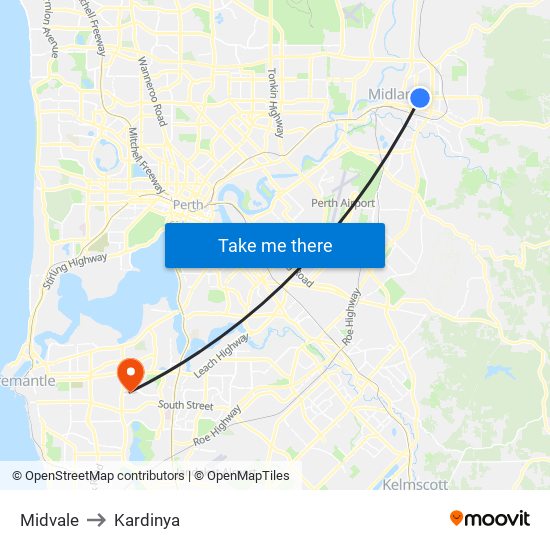 Midvale to Kardinya map